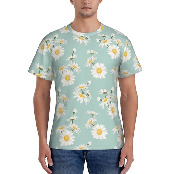 Naloa Floral Daisy Men's T-Shirt Sport T-shirt Men's Basic Tee Casual Men's Shirt, Round Neck, Short Sleeves - XX-Large