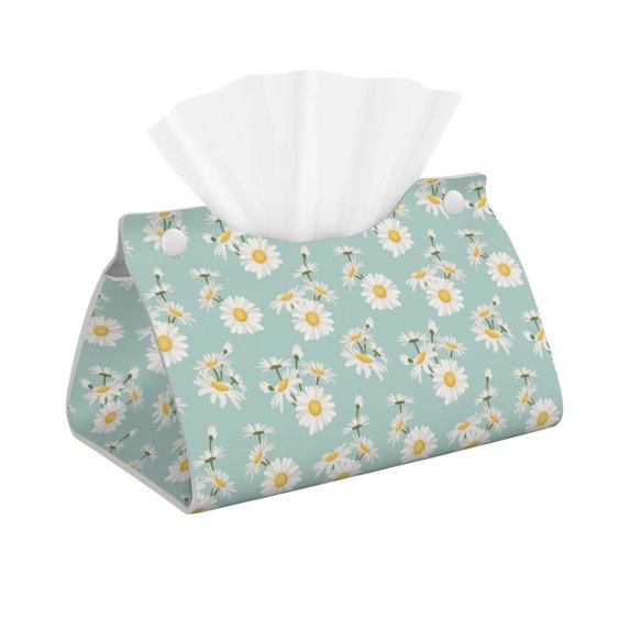Naloa Floral Daisy Print Leather Tissue Box Cover Rectangle | Long Tissue Box Cover | Tissue Box Holder | Tissue Holder for Bathroom