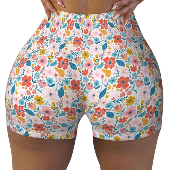 Naloa Floral Ditsy Biker Shorts for Women Seamless Scrunch Short Women’s Yoga Shorts for Gym Running Sport Shorts - Small