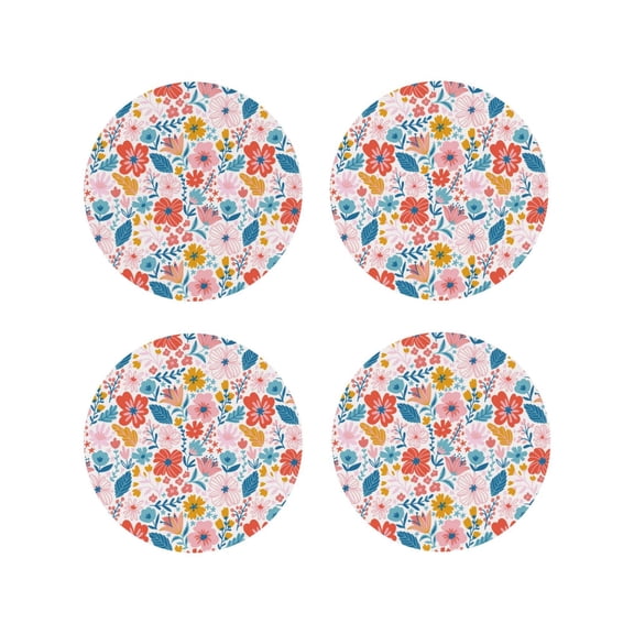 Naloa Floral Ditsy Leather Coasters for Drinks, Durable Drink Coasters 4 Set for Tabletop Protection, Luxurious Home Décor and Housewarming Gift ( {designName})Round Shape