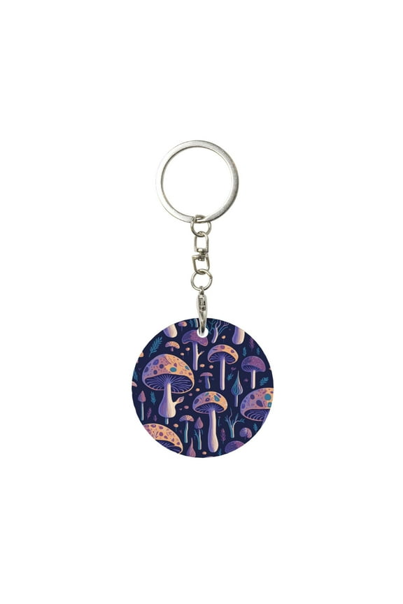 Floral Hippie Mushrooms Print Round Keychain Keychain Key Ring, Key Tag, Key Chain Bulk for Gift Accessories (Round)