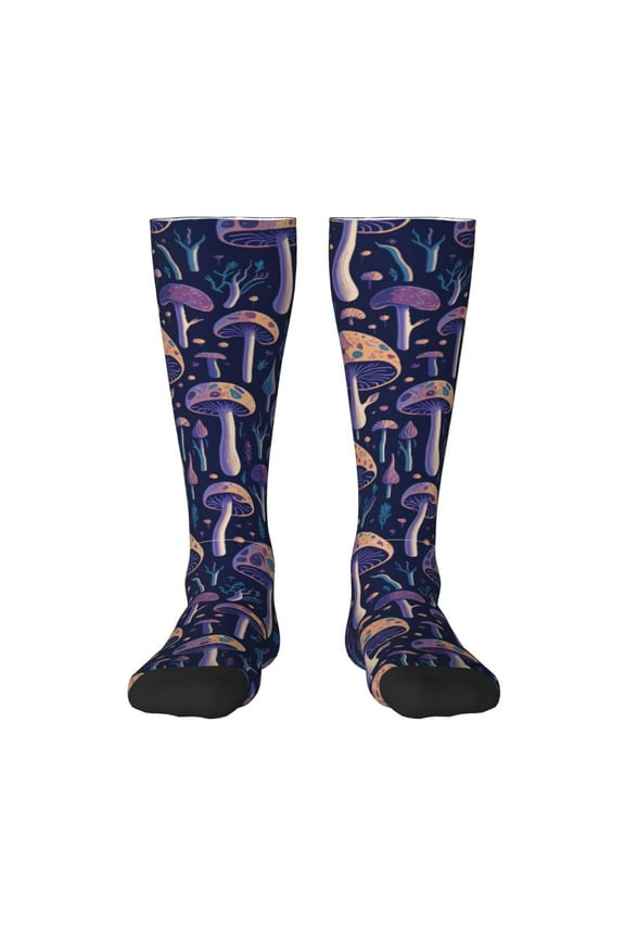 Floral Hippie Mushrooms Thigh High Socks Extra Long Stretchy Sock Women Over Knee High Opaque Stocking Daily Wear