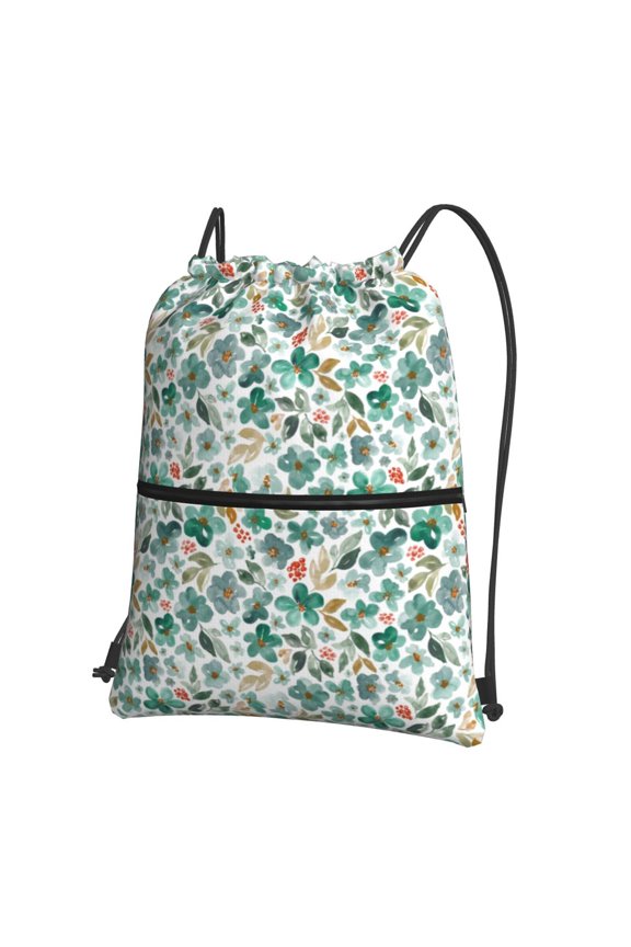 Floral In Teal Drawstring Backpack String Bag Cinch Water Resistant for Gym Shopping Sport Yoga