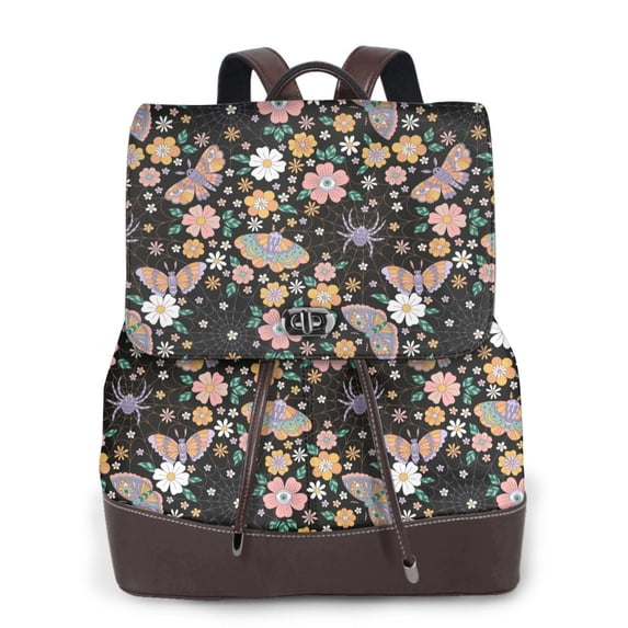 Naloa Floral Insects Print Leather Backpack Purse for Women and Ladies,Shoulder Travel Daypacks Bags,Laptop Backpack for Women