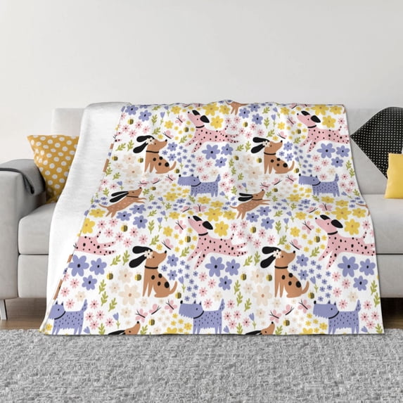 Naloa Floral Puppy Flannel Blankets - Thick and Warm Blanket for Winter, Soft Fuzzy Plush King Blanket for All Seasons60"x50"