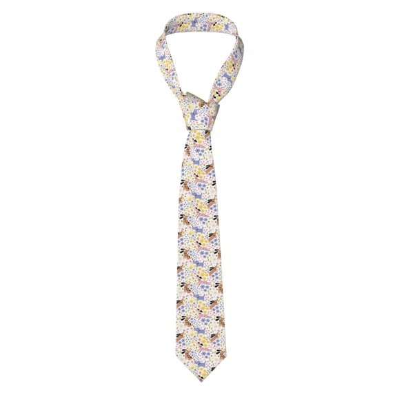 Naloa Floral Puppy Print Solid Color Tie Formal Necktie for Men，Suitable for business, daily life, work