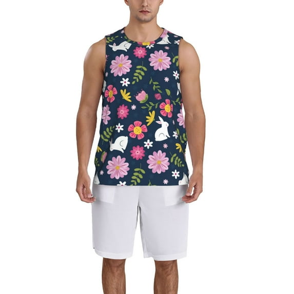 Naloa Floral Rabbit Basketball Jersey Reversible Men's Mesh Athletic Sports Shirts Training Practice S-4XLMedium