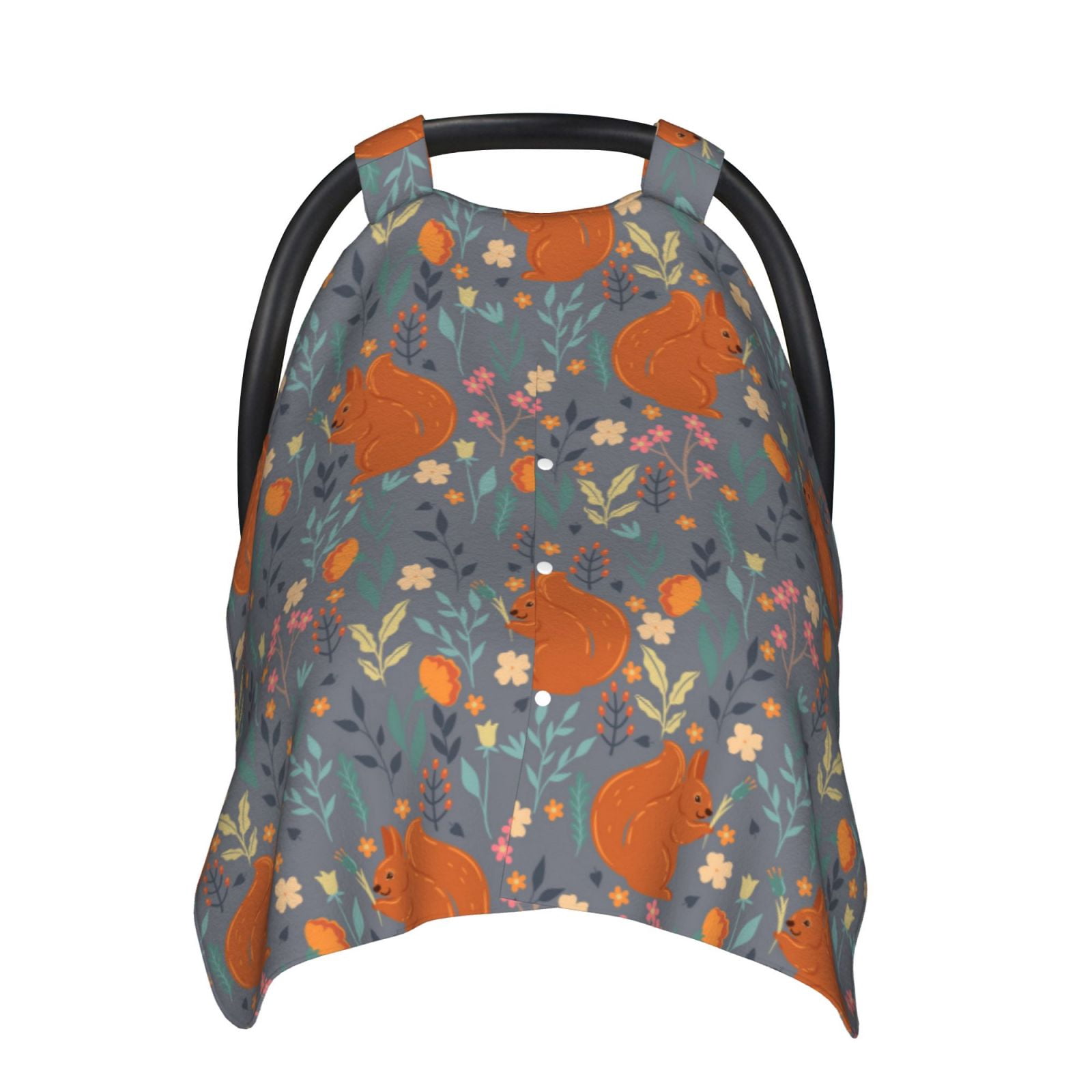 Naloa Floral Squirrel Baby Car Seat Cover, Breathable Baby Carrier Cover, Multiuse Baby Carrier Cover & Nursing Breastfeeding Cover