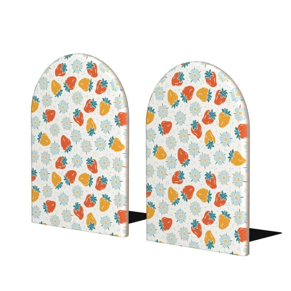 Naloa Floral Strawberr 2 Pcs Bookend Large Capacity Office Book Ends for Home Office Library School Study Decoration