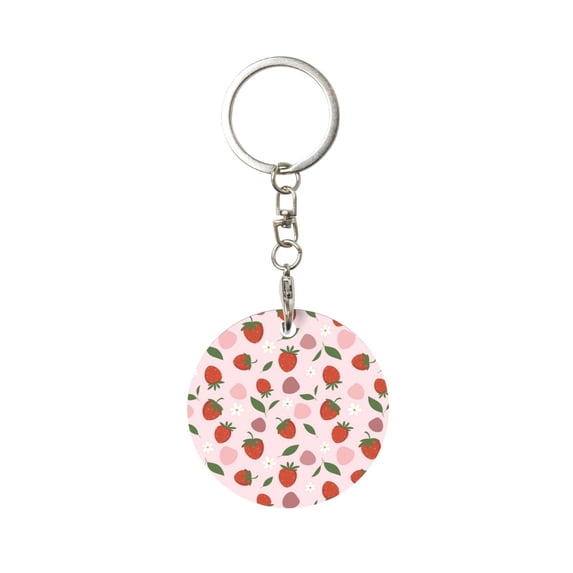 Naloa Floral Strawberr Print Round Keychain Keychain Key Ring, Key Tag, Key Chain Bulk for Gift Accessories (Round)