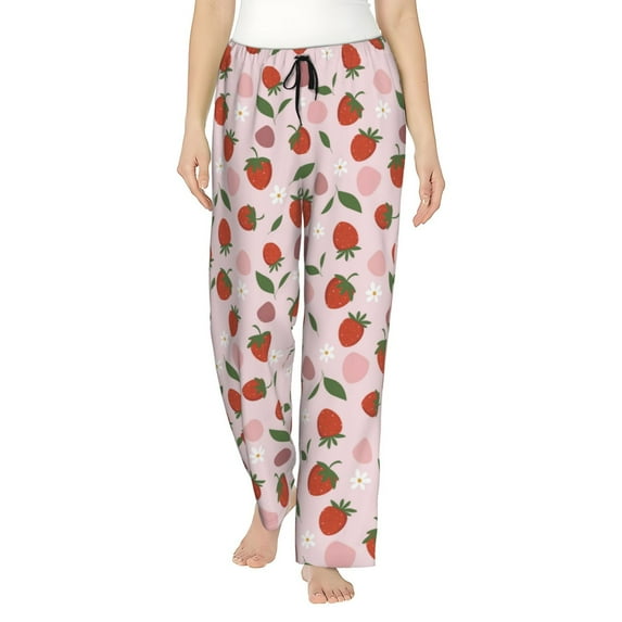 Naloa Floral Strawberr Print Women’s Ultra-Soft Comfy Pajama Lounge Pants with Pockets & Drawstring