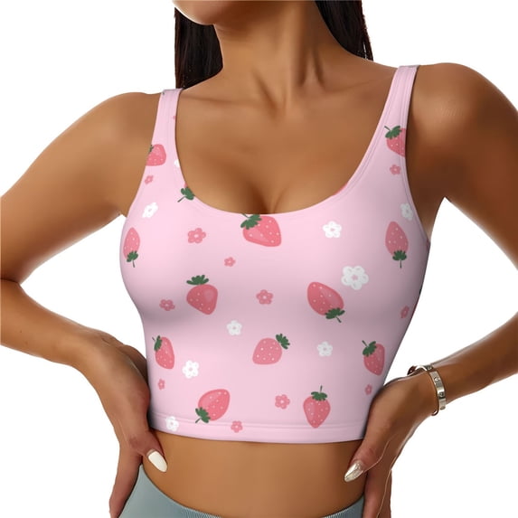 Naloa Floral Strawberr Sports Bras for Women, High Support Bra with Removable Pads, Comfortable - Large