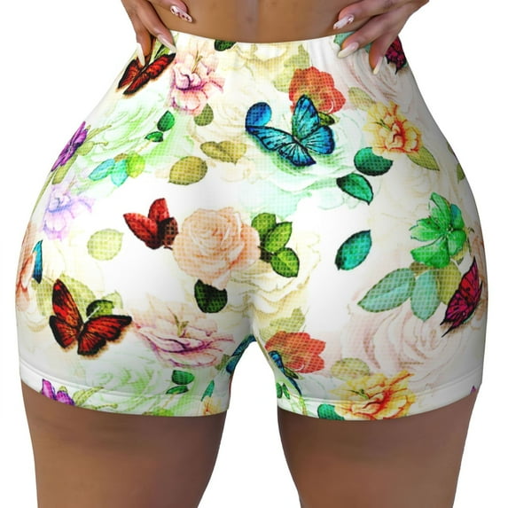 Naloa Floral Vintage Biker Shorts for Women Seamless Scrunch Short Women’s Yoga Shorts for Gym Running Sport Shorts - Large