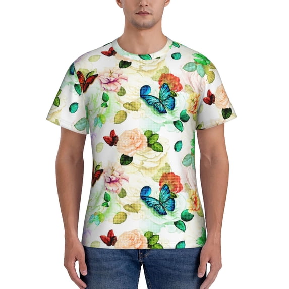 Naloa Floral Vintage Men's T-Shirt Sport T-shirt Men's Basic Tee Casual Men's Shirt, Round Neck, Short Sleeves - XX-Large