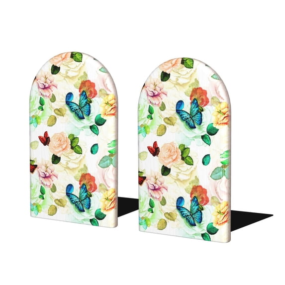 Naloa Floral Vintage Wood Non-Skid Bookend for Shelves,Book Ends for Heavy Books, Book Stand for CDs,1 Pair
