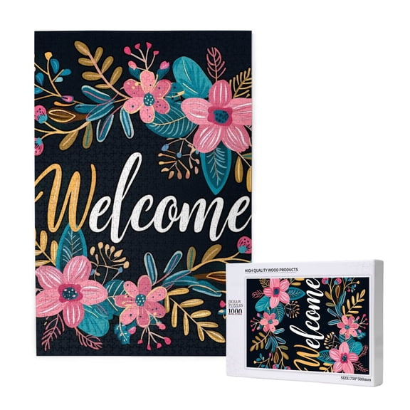 Naloa Floral Welcome Sign Custom Puzzles Personalized Puzzle 1000 Pieces from Photo Custom Jigsaw Puzzle for Wedding, Graduation, (29.519.7in, Vertical)