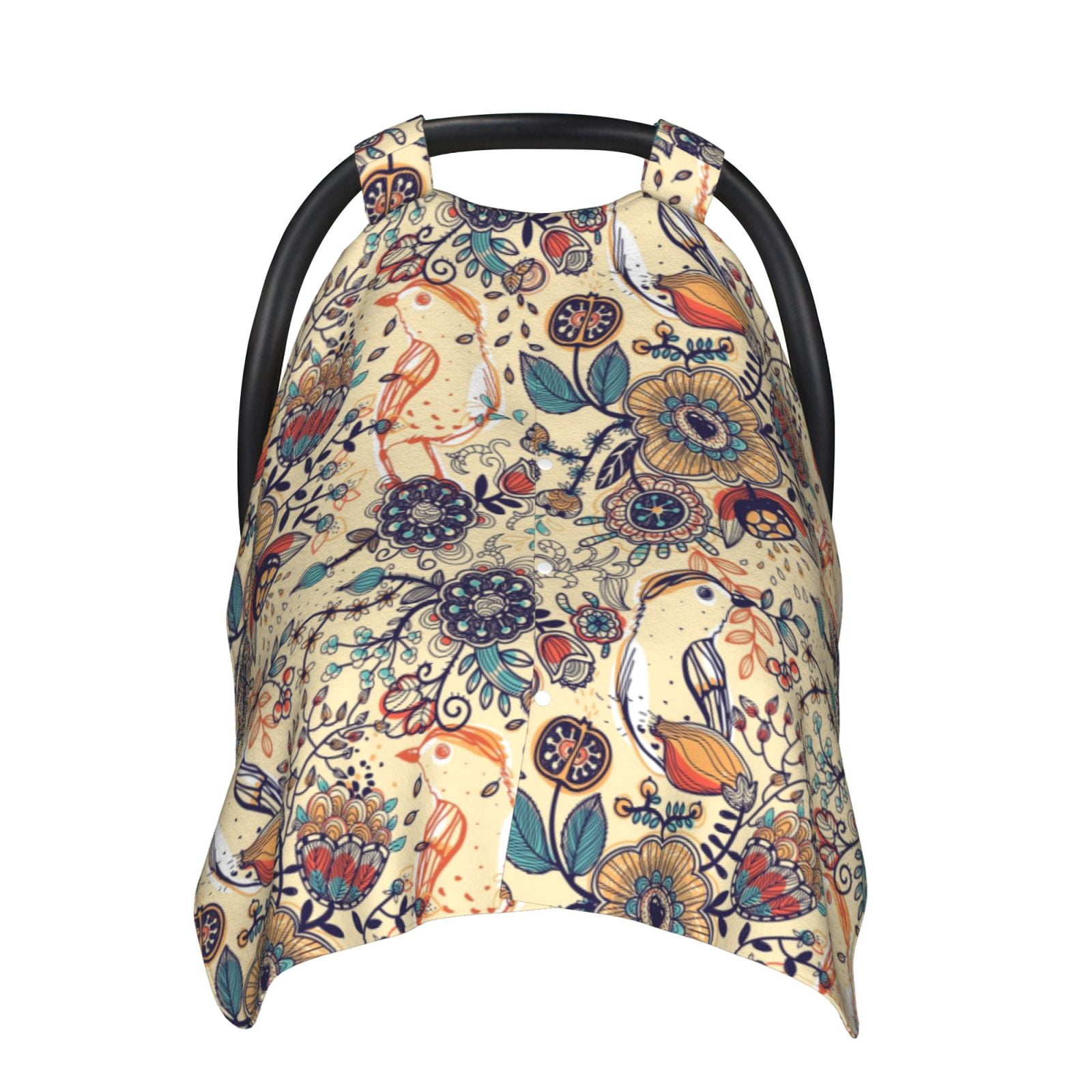 Naloa Floral With Birds Baby Car Seat Cover, Breathable Baby Carrier Cover, Multiuse Baby Carrier Cover & Nursing Breastfeeding Cover