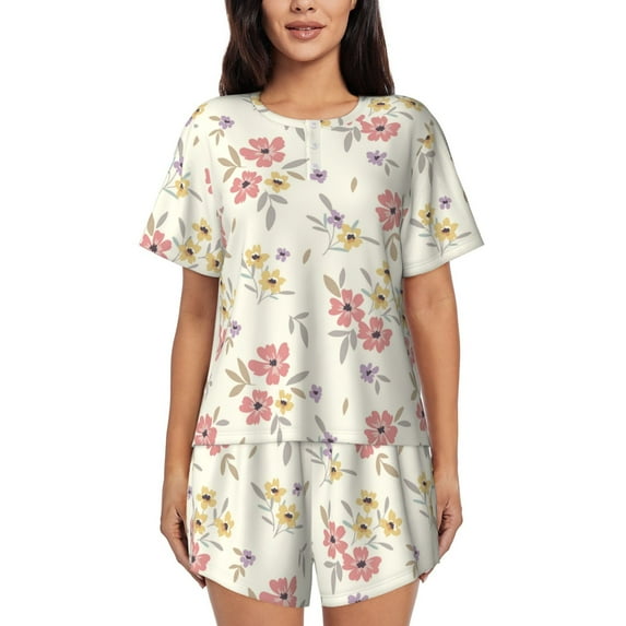 Naloa Floral Women's Short-Sleeved Pajama Set, Loungewear, Summer pajamas, Breathable Cozy - 3X-Large