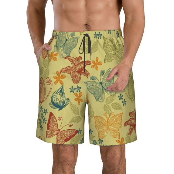 Naloa Floral with Butterflies Men's Beach Shorts, Surfing shorts, Swim trunks, Quick Dry Swim Trunks for Surfing Beach Fun - XX-Large