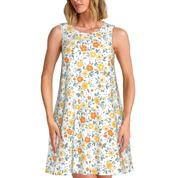 Naloa Floral1 Print Women's Summer Spring Casual Beach Sundress,Vacation Sleeveless Tank Crewneck Loose Dresses
