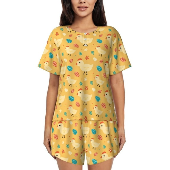 Naloa Flowe Chicken Women's Short-Sleeved Pajama Set, Loungewear, Summer pajamas, Breathable Cozy - X-Large