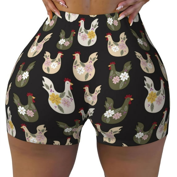 Naloa Flowe Rooster Biker Shorts for Women Seamless Scrunch Short Women’s Yoga Shorts for Gym Running Sport Shorts - XX-Large