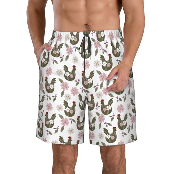 Naloa Flowe Rooster Men's Beach Shorts, Surfing shorts, Swim trunks, Quick Dry Swim Trunks for Surfing Beach Fun - 3X-Large