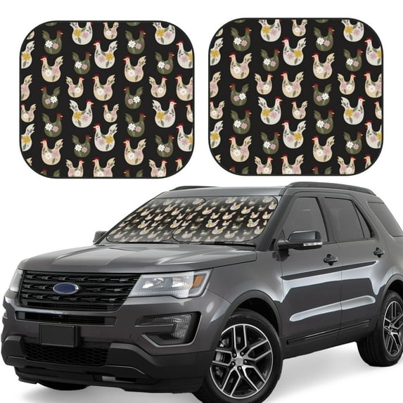 Naloa Flowe Rooster Print 2-Piece Windshield Sunshade,Foldable Car Front Window Sun Shades,for Most Sedans SUV Truck-Small