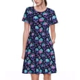 thumbnail image 1 of Naloa Flower Blue Skull Print Womens Summer A-Line Dress with Pockets,Short Sleeve Dresses,Flowy Beach Swing Dress for Vacation Travel, 1 of 6