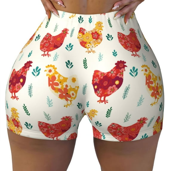Naloa Flower Chicken Biker Shorts for Women Seamless Scrunch Short Women’s Yoga Shorts for Gym Running Sport Shorts - X-Large