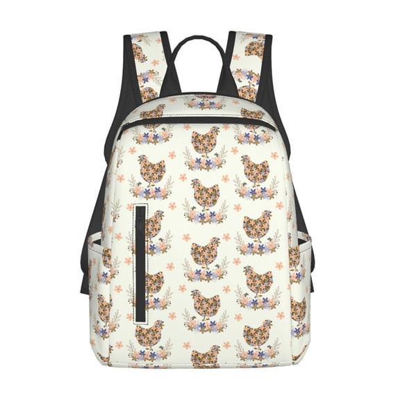 Naloa Flower Chicken Print Lightweight DayBackpack Suitable for school, work, shopping, travel, etc.