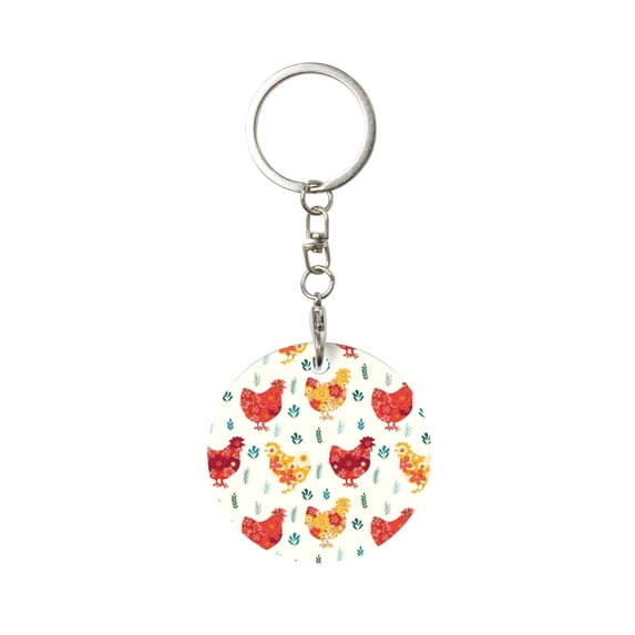 Naloa Flower Chicken Print Round Keychain Keychain Key Ring, Key Tag, Key Chain Bulk for Gift Accessories (Round)
