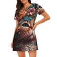 thumbnail image 1 of Naloa Flower Crown Cat Print Women Nightgowns,Womens Loungewear,Short Sleeve Sleepwear,Comfy Ladies Nightdress, 1 of 6