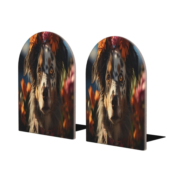 Naloa Flower Crown Dog 2 Pcs Bookend Large Capacity Office Book Ends for Home Office Library School Study Decoration