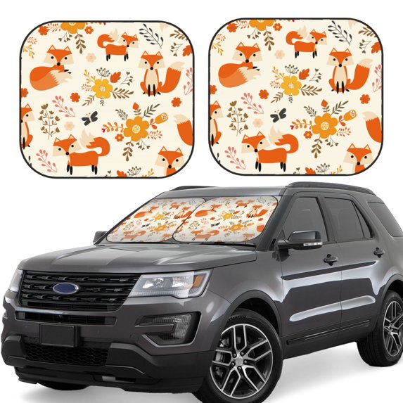 Naloa Flower Fox 2 Piece Foldable Car Sun Shades, Car Windshield Sunshade, Front Window Sunshade for Car, Truck, SUV - Large
