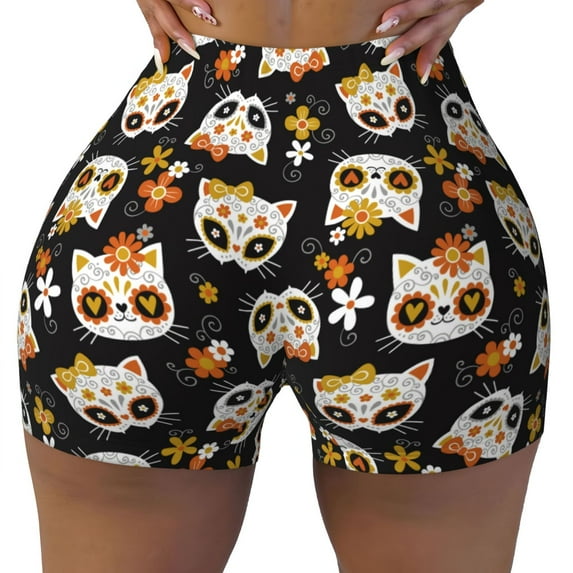 Naloa Flower Fox Biker Shorts for Women Seamless Scrunch Short Women’s Yoga Shorts for Gym Running Sport Shorts - Medium