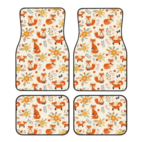 Naloa Flower Fox Car Foot Mat Set of 4 Pieces - Universal Floor Liner Neoprene Full Set Floor Mats for Cars Trucks SUV
