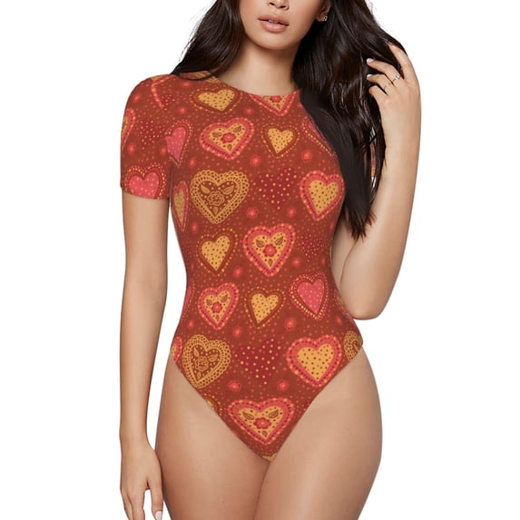 Naloa Flower Hearts Women's Short-Sleeved Onesie, One-Piece Swimsuit for Parties, dates, clubs - XX-Large