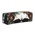 Naloa Flower Horn Skull Leather Pencil Case, Makeup Pouch, Zipper Pouch