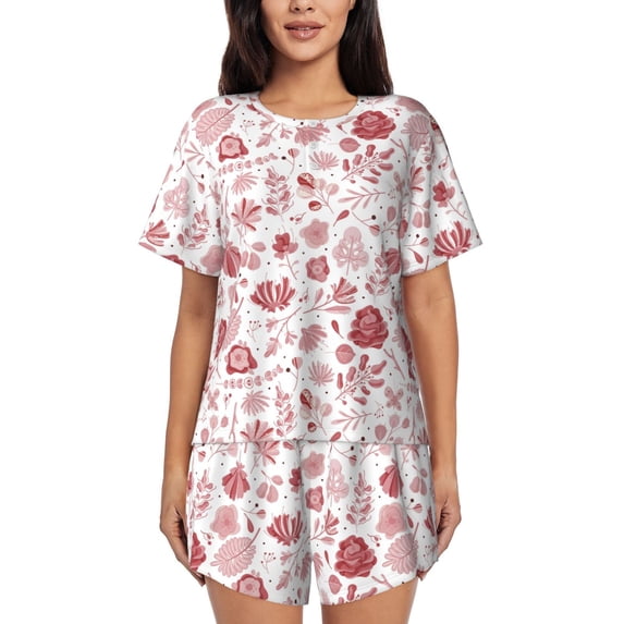 Naloa Flower Leaves Women's Short-Sleeved Pajama Set, Loungewear, Summer pajamas, Breathable Cozy - 4X-Large