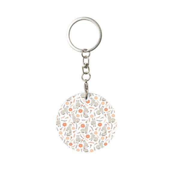Naloa Flower Rabbit Print Round Keychain Keychain Key Ring, Key Tag, Key Chain Bulk for Gift Accessories (Round)