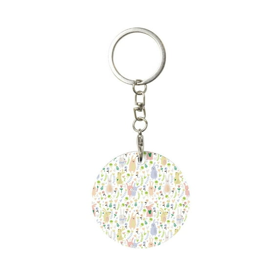 Naloa Flower Rabbit Print Round Keychain Keychain Key Ring, Key Tag, Key Chain Bulk for Gift Accessories (Round)