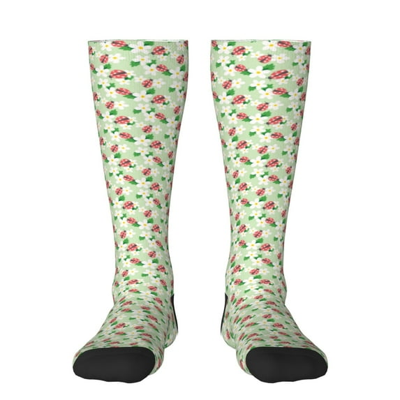 Naloa Flower With Ladybug Knee Socks, High Socks Long Stretchy Sock Women Knee High Stocking, Long Socks for Women
