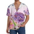thumbnail image 1 of Naloa Flowers And Colorful Butterflies Men's Loose Fit Cuban Collar Short-Sleeve Shirt, Hawaiian Shirts, Mens Shirts Casual for Everyday Wear Outings-Large, 1 of 5