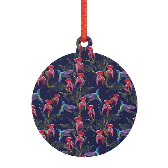 Naloa Flowers And Humming Bird Acrylic Santa Tree Decorations Christmas Hanging Pendant for Christmas Winter New Year Party Hanging Decorations-Round Shape