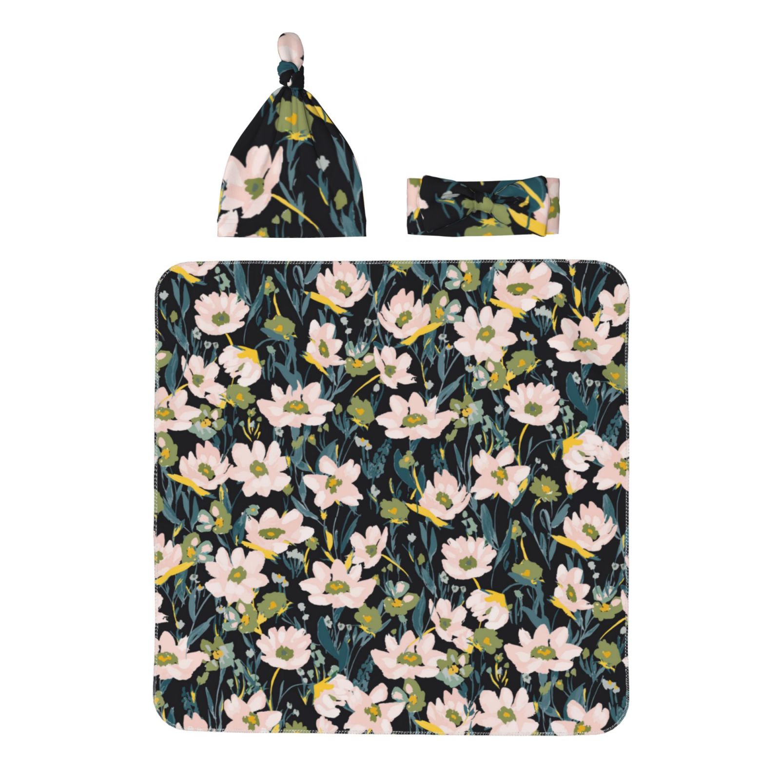 Naloa Flowers Baby Newborn Receiving Blanket with Matching Headband and