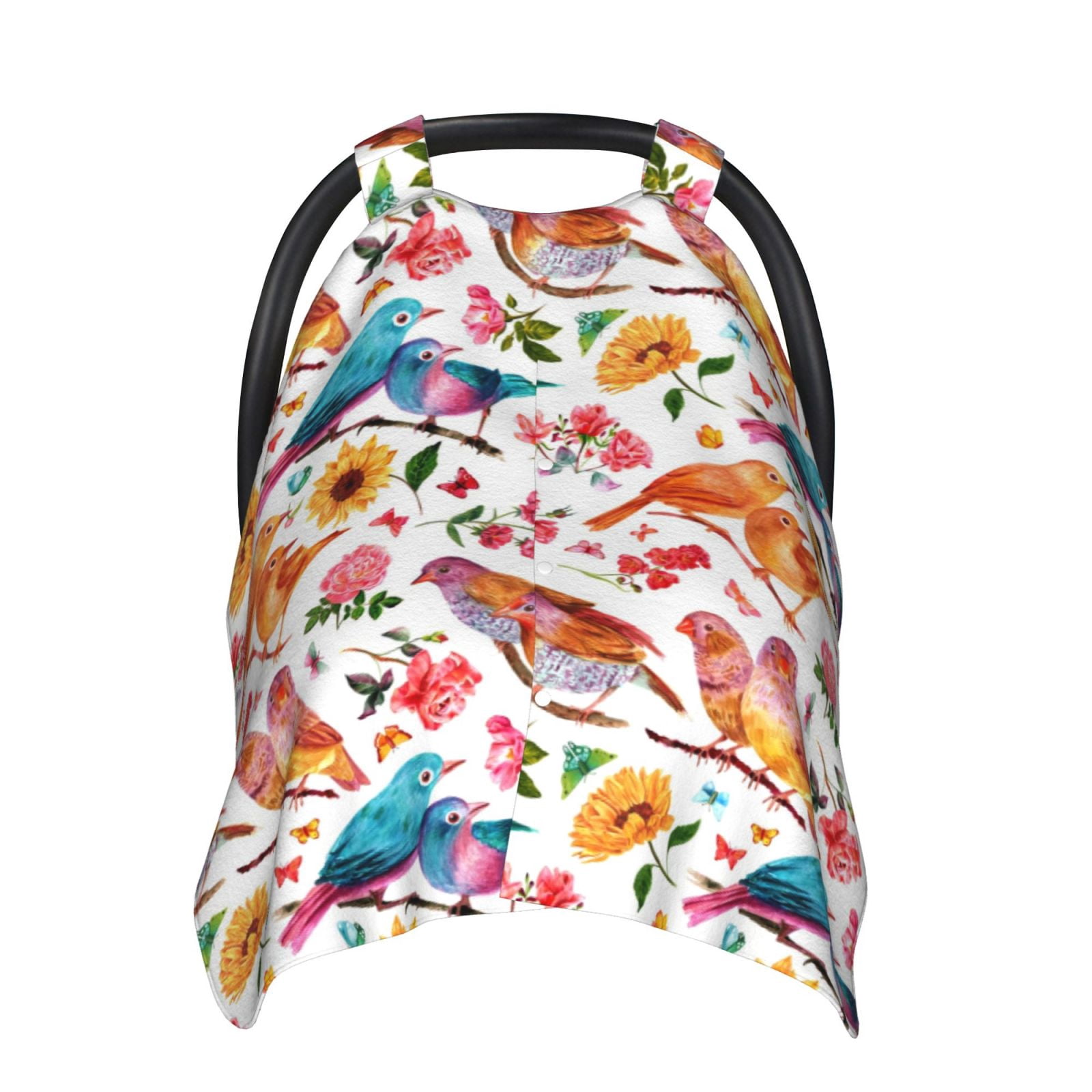 Naloa Flowers Birds And Butterflies Baby Car Seat Cover, Breathable Baby Carrier Cover, Multiuse Baby Carrier Cover & Nursing Breastfeeding Cover