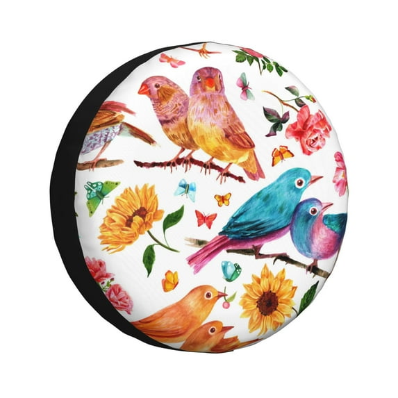 Naloa Flowers Birds And Butterflies PVC Leather Spare Tire Wheel Cover for Car Truck SUV Camper Trailer Universal Fit many size15 inch