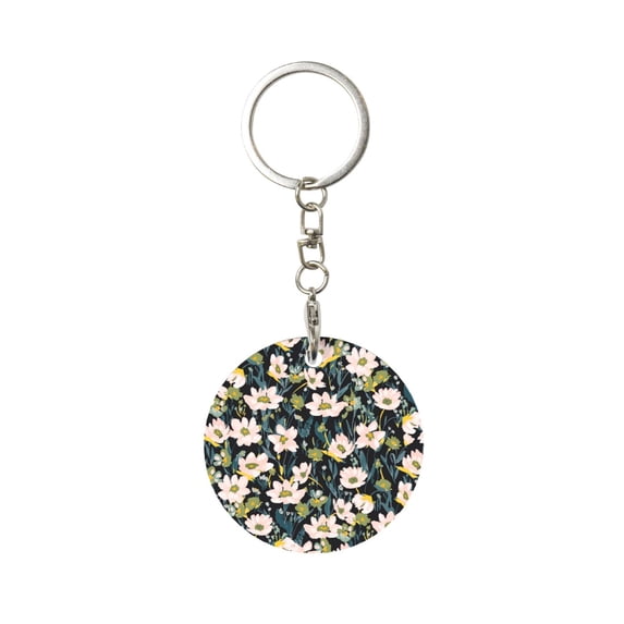 Naloa Flowers Print Round Keychain Keychain Key Ring, Key Tag, Key Chain Bulk for Gift Accessories (Round)