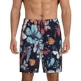 thumbnail image 1 of Naloa Flowers ad Butterflies Men's Short Pajama Pants, Lounge Comfort Shorts with Elasticized Waistband and Side Pockets - Small, 1 of 9